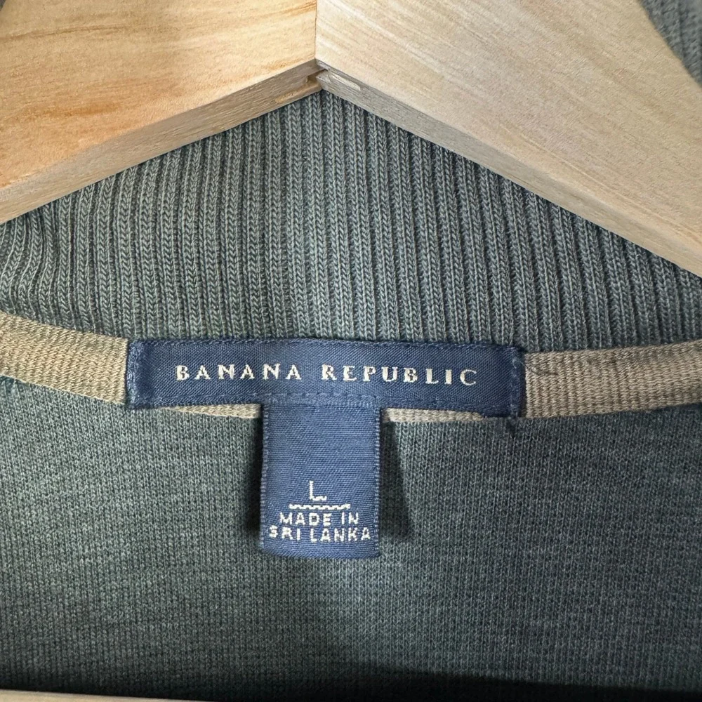 Banana Republic Mens Olive Green Cotton Full Zip Track Jacket Side Stripe Large